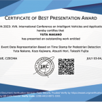 Best presentation award at International Conference on Intelligent Vehicles and Applications (ICIVA) 2023